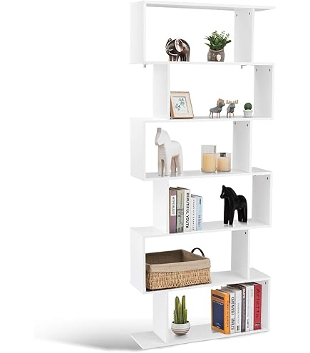 Amazon｜COSTWAY オープンシェルフ 白 オープンラック 木製 6段 本棚